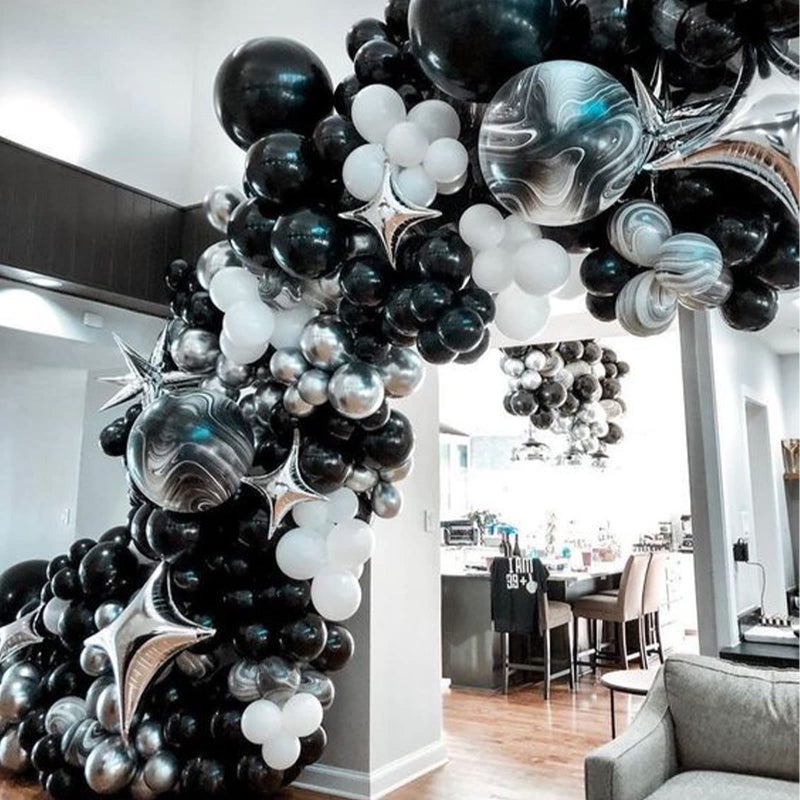 PuTwo LAttLiv 10 Pack Latex Balloons Set 36 inches Jumbo Balloons 12 inches Marble Balloons Paper Tassels,Black/White/Marbled - Image 2